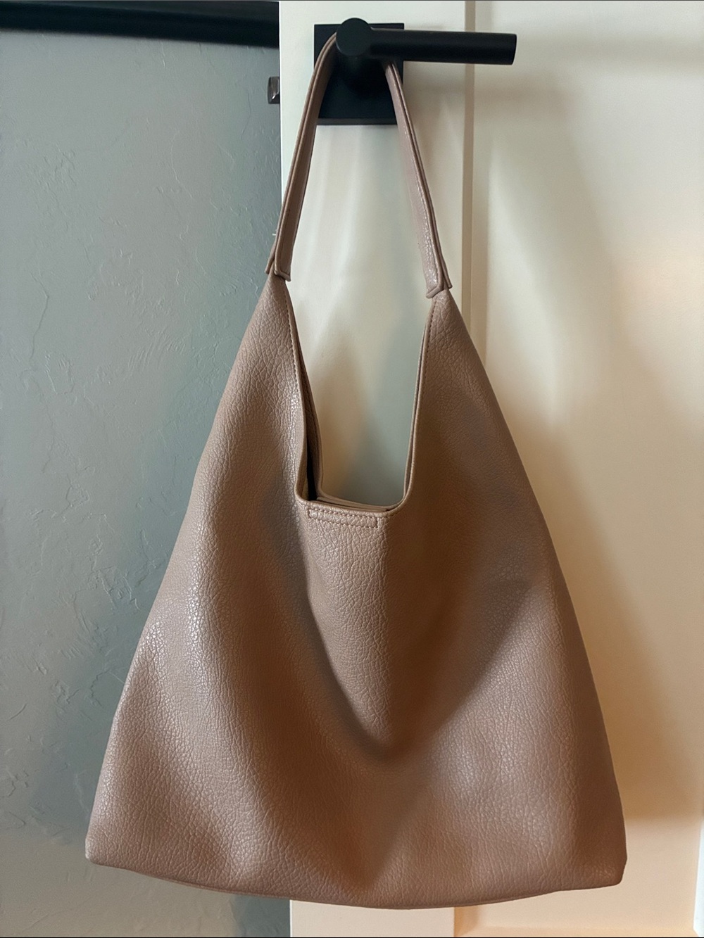 Hoxis Taupe Shoulder Hobo Bag - Soft Pebbled Faux Leather